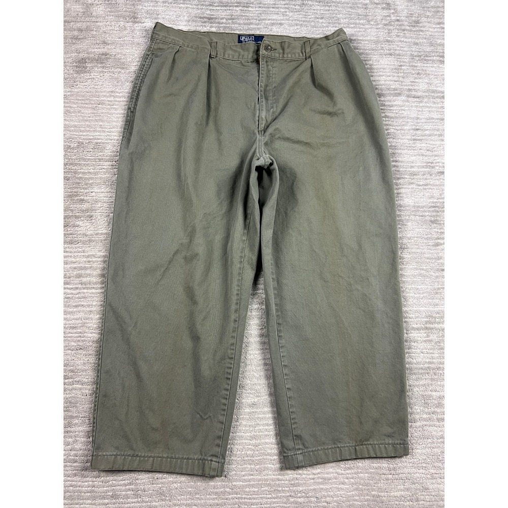 Polo Ralph Lauren‎ Chino Pants Mens 38x24 Olive Green Pleated Cotton Trousers